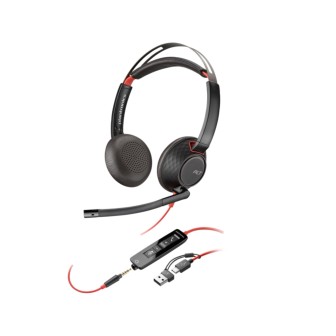 POLY BLACKWIRE 5220 STEREO USB-C HEADSET +3.5MM PLUG +USB-C/A ADAPTER (BULK)
