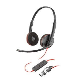 POLY BLACKWIRE 3220 STEREO USB-C HEADSET + USB-C/A ADAPTER (BULK) (8X228A6)