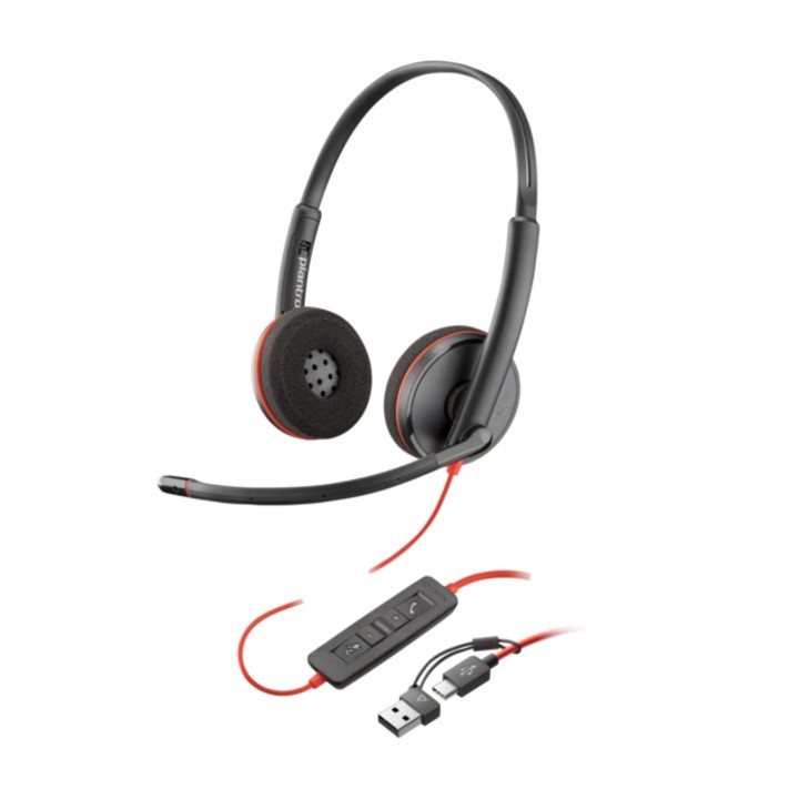POLY BLACKWIRE 3220 STEREO USB-C HEADSET + USB-C/A ADAPTER (BULK) (8X228A6)