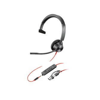 POLY BLACKWIRE 3315 MONAURAL USB-C HEADSET +3.5MM PLUG +USB-C/A ADAPTER