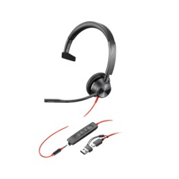 POLY BLACKWIRE 3315 MONAURAL MS TEAMS CERTIFIED USB-C HEADSET + 3.5MM PLUG + USB-C/A ADAPTER (8X218AA)